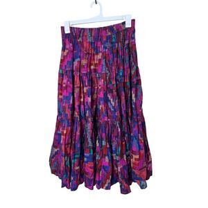 Sedona Stitchery One Size Colorful Abstract Tiered‎ Maxi Skirt Cotton